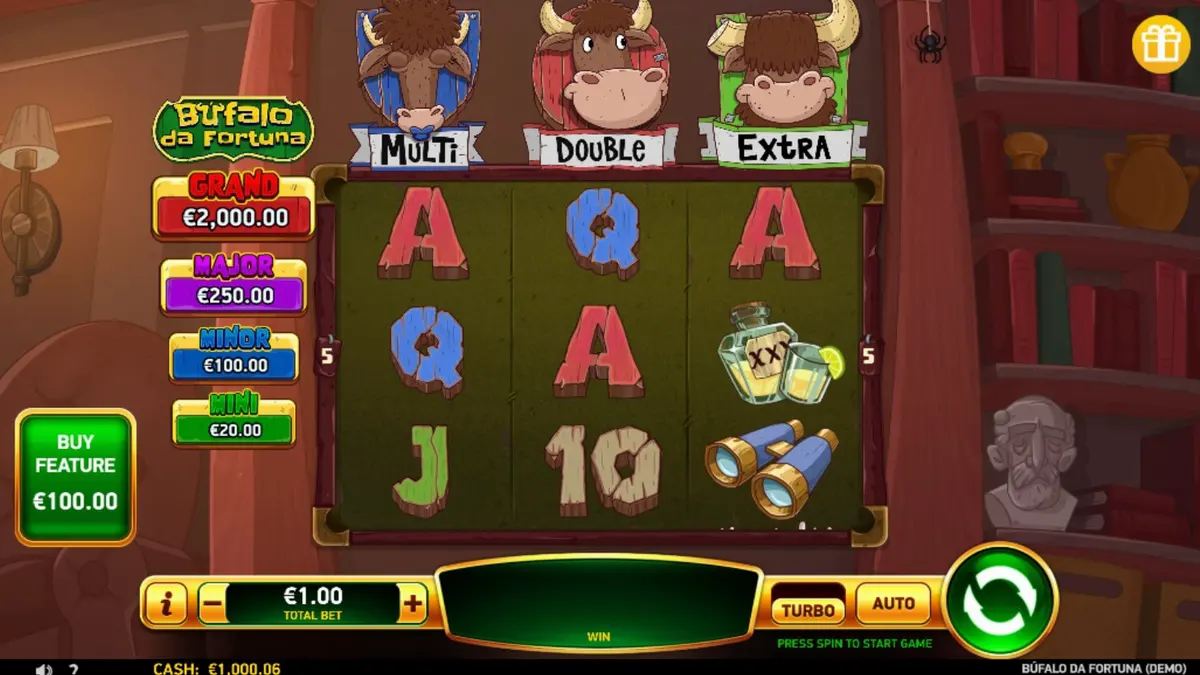 Tampilan visual slot Buffalo da Fortuna dengan latar belakang padang rumput Amerika
